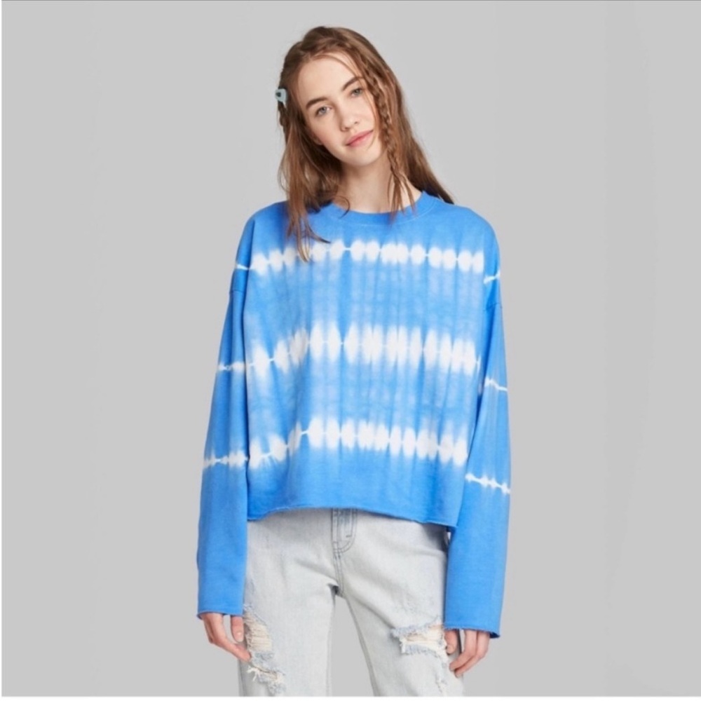 wild fable Blue & White Tie-Dye Long Sleeve Tee